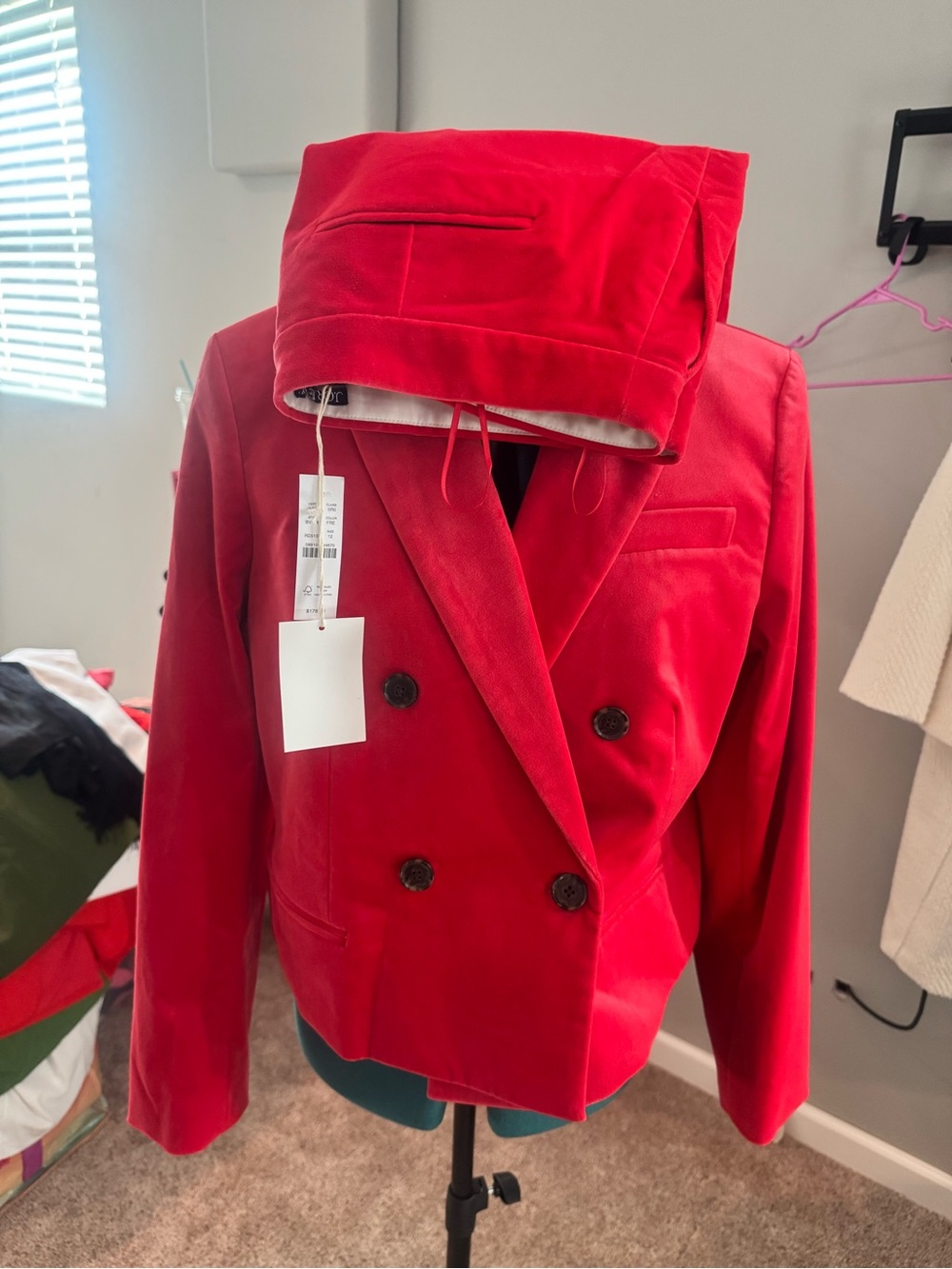 J. Crew Red Double-Breasted Velvet Blazer and Pants Suit